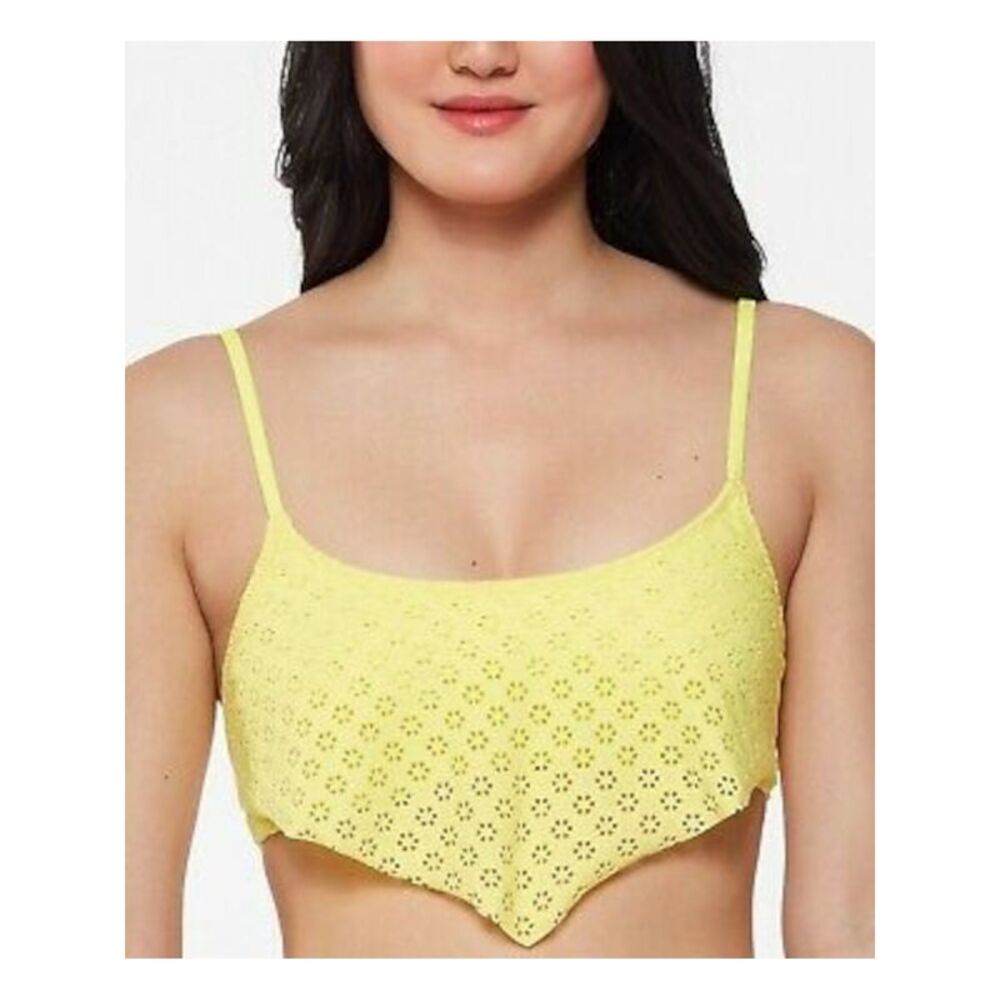 JESSICA SIMPSON Women's Yellow Eyelet Bandana Stretch Sweet Tooth Swimsuit Top M